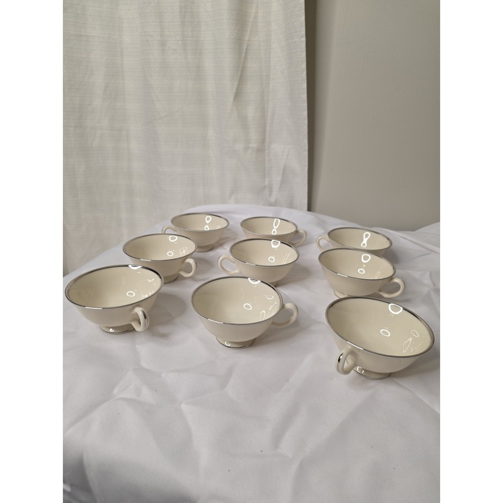 Set/9 Montclair by Lenox Ivory China with Platinum Trim B 501 Footed Tea Cup 4"